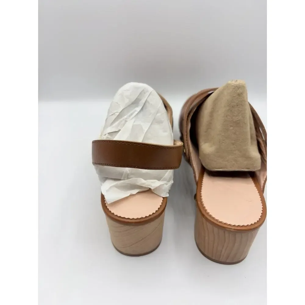 J.Crew Grace Convertible Leather Clogs Wooden Sole Studded Brown 7.5 Excellent